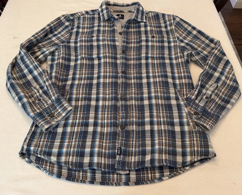 Johnnie O Jacket Mens Large Laguna Blue Plaid Flannel Shacket Opry Heavyweight